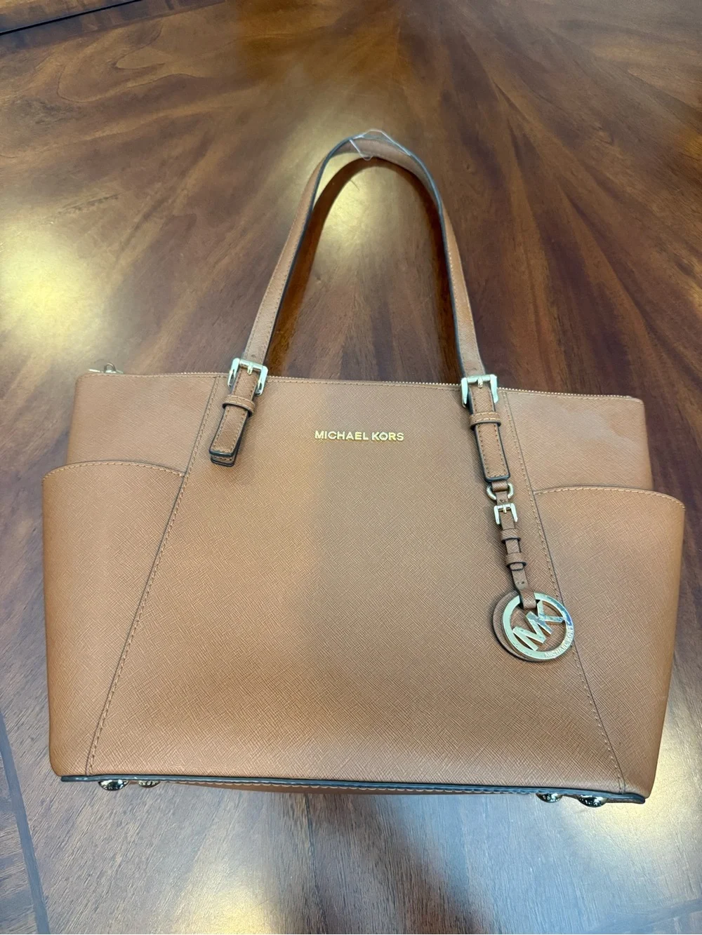 Michael Kors Brown Saffiano Leather Tote with Gold Hardware - Picture 2 of 7